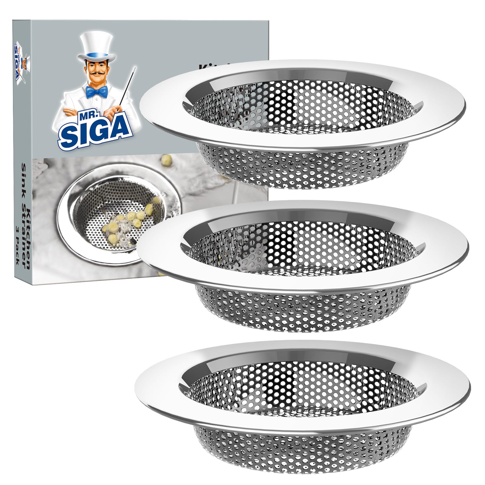 MR.SIGA Stainless Steel Kitchen Sink Strainer - Mesh Drain Filter (3 Pack)