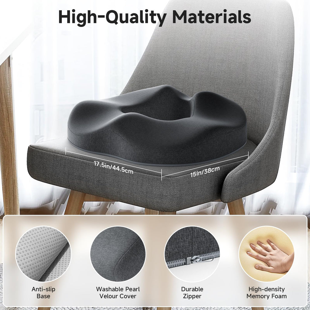 Benazcap Donut Pillow - Memory Foam Seat Cushion for Sciatica & Coccyx