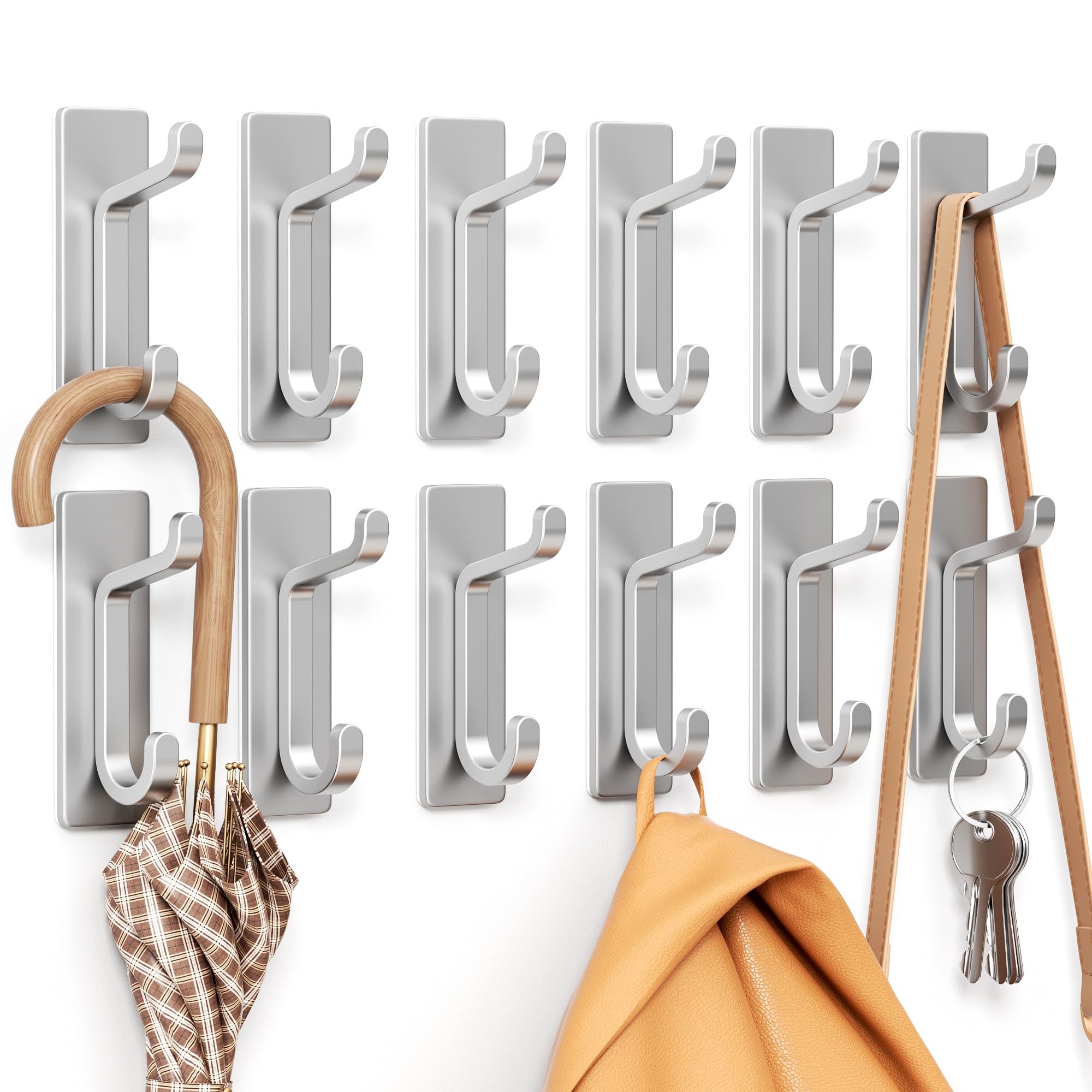 Pickpiff Self Adhesive Hooks – Heavy Duty Stainless Steel, 12 Pack