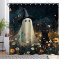 Luminora Halloween Ghost & Black Cat Shower Curtain – 72x72 Waterproof