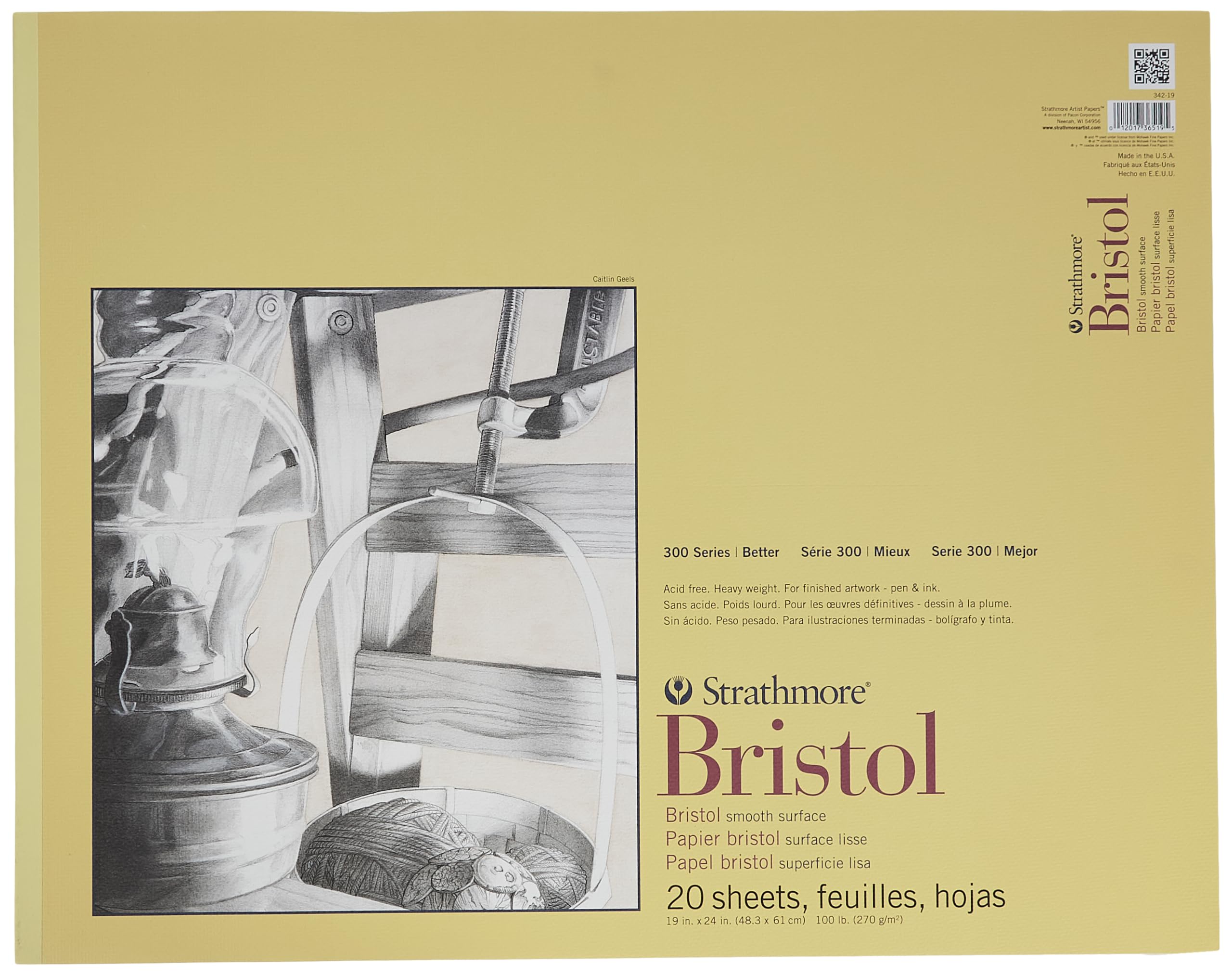 Strathmore Bristol Smooth Paper Pad, 19 x 24 Inch, 100lb, 20 Sheets