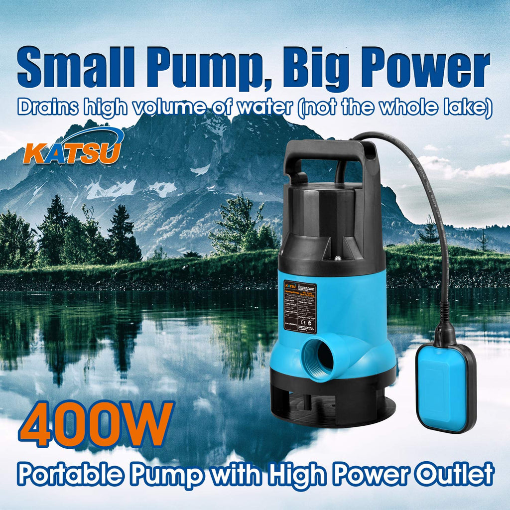 KATSU 400W Submersible Water Pump - 8000L/h with 10m Hose & Float Switch