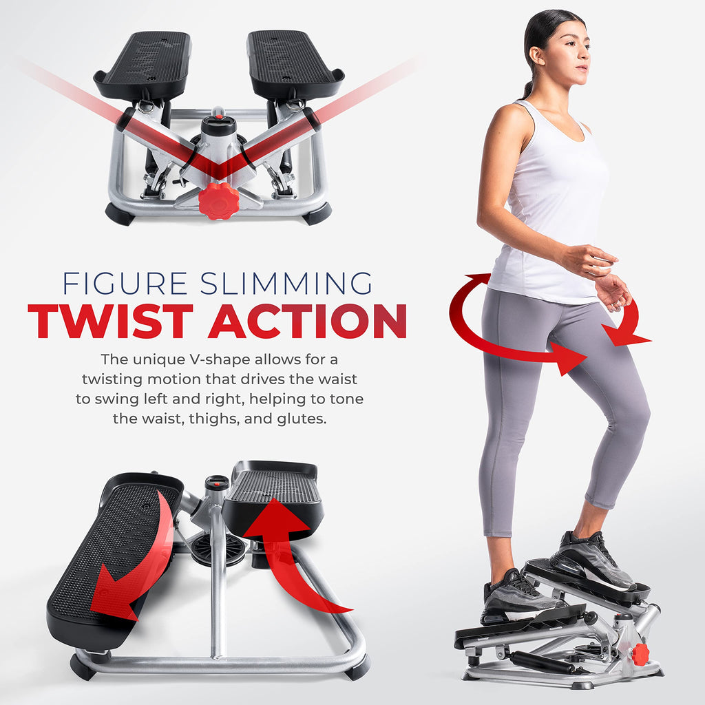 Sunny Health & Fitness Advanced Twist Stepper with Resistance Bands - Grey