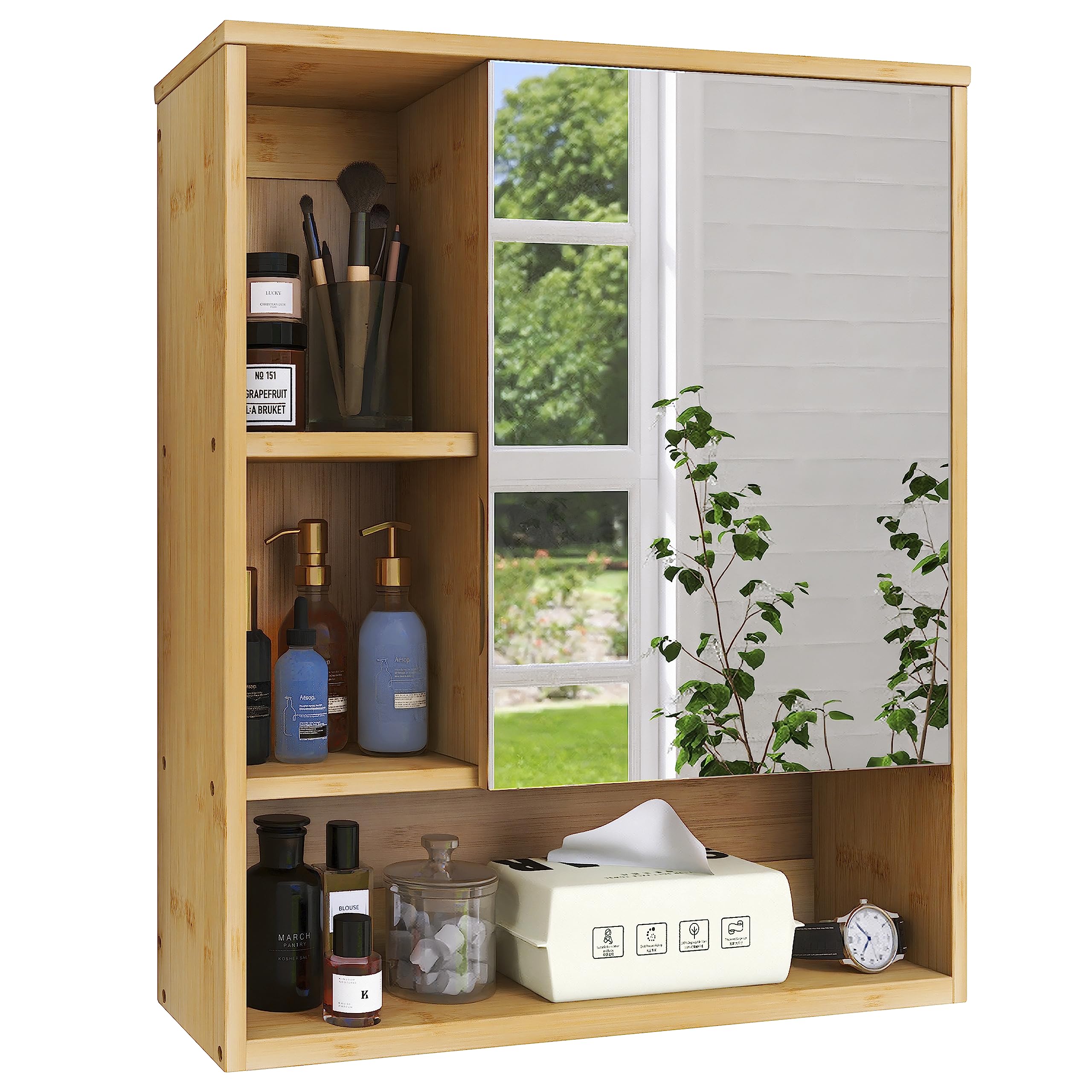 SMIBUY Bamboo Bathroom Mirror Cabinet | Wall Mounted Medicine Storage