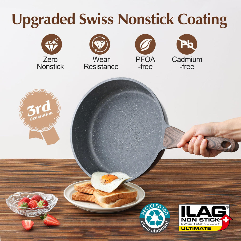 Sensarte Nonstick Deep Frying Pan with Lid | 26cm Granite Chef Skillet