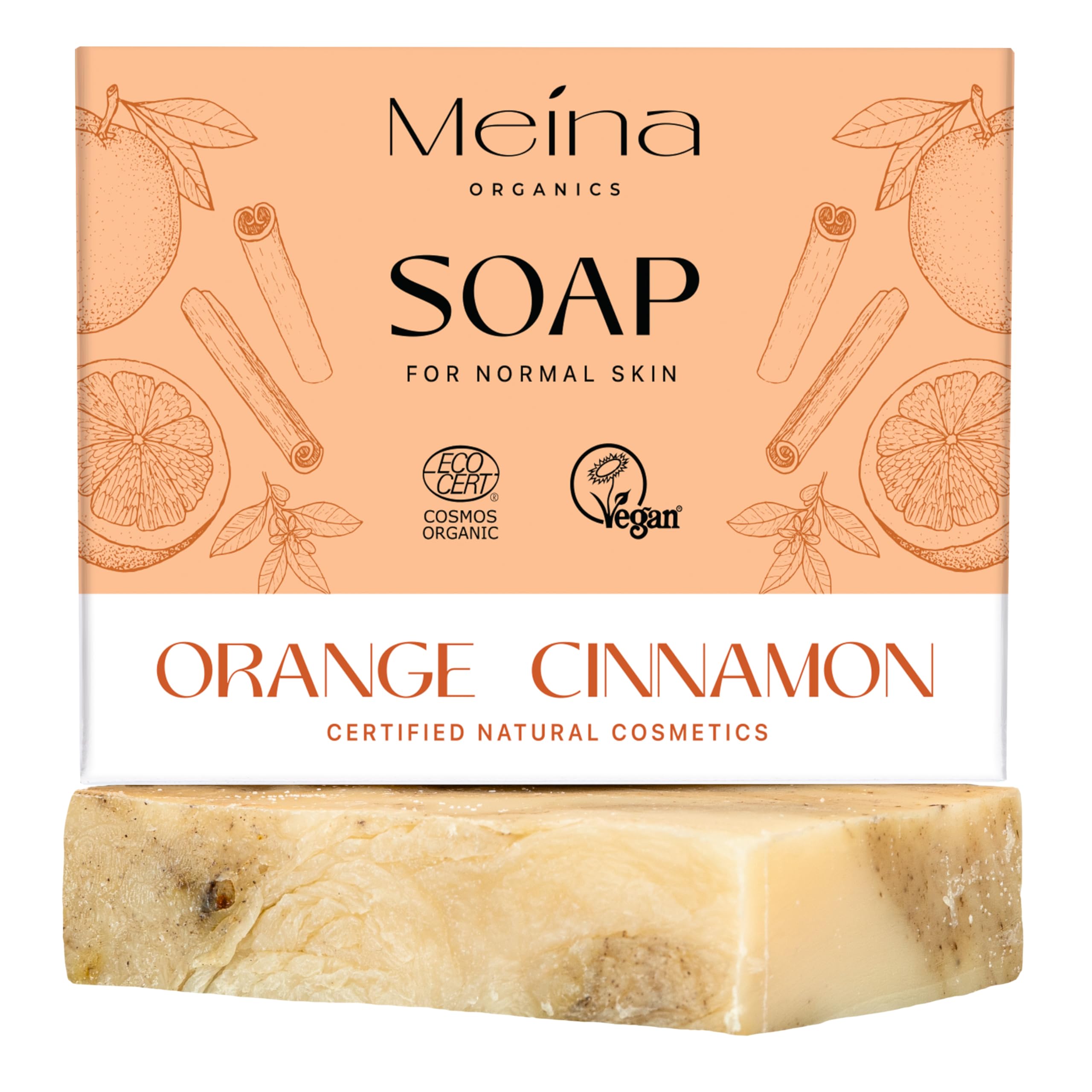 Meina Organic Orange & Cinnamon Soap Bar | Natural Vegan Face & Body