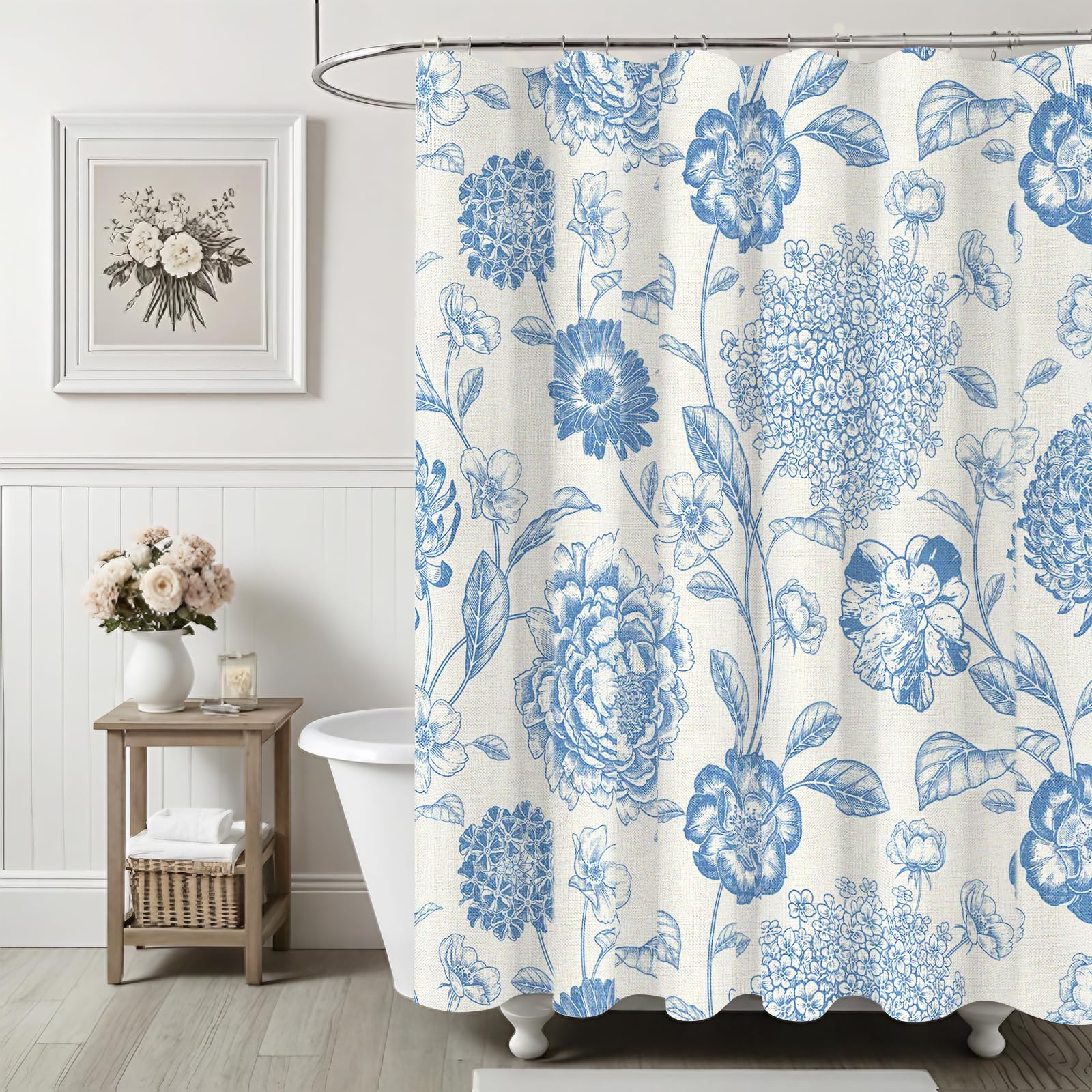 Jolof Store Floral Linen Shower Curtain – Waterproof & Mold Proof