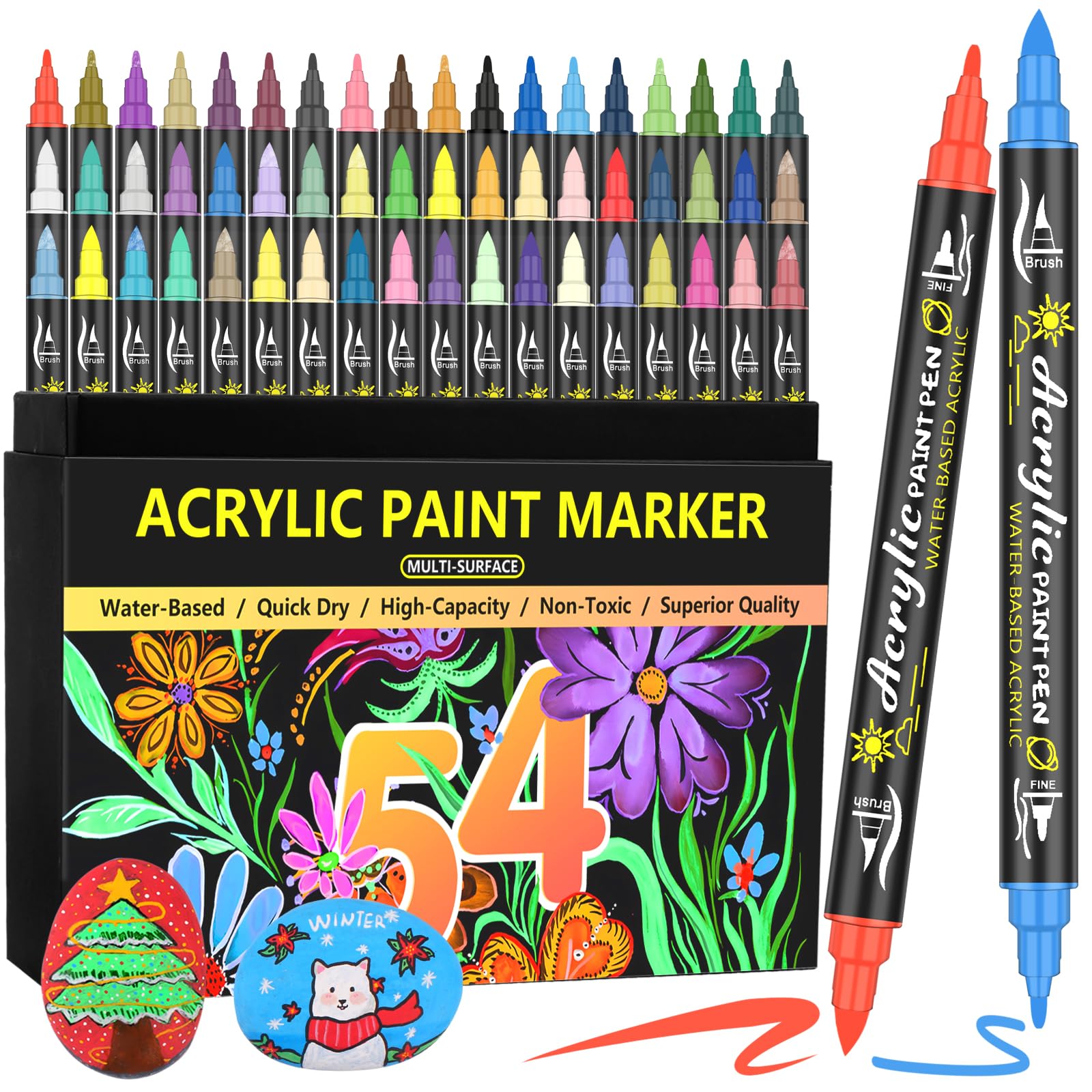 Lyuvie 54 Colours Dual Tip Acrylic Paint Pens – Fine & Brush Tip Markers