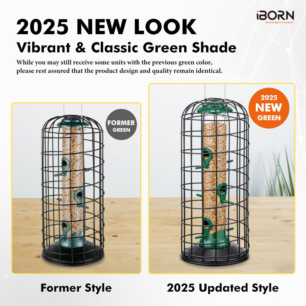 iBorn Squirrel Proof Bird Feeder – Heavy Duty Metal Hanging Cage, 14 Inch