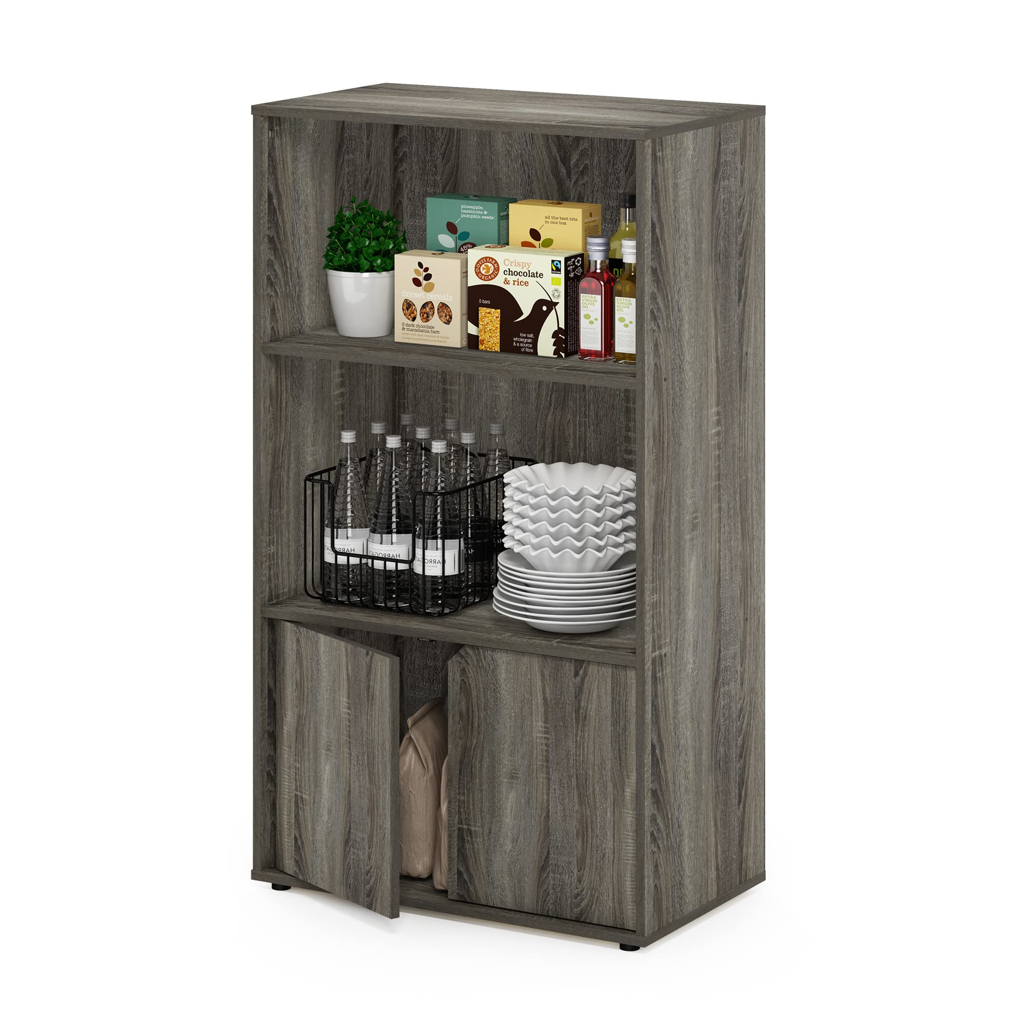 Furinno JAYA 3-Tier Kitchen Pantry Cabinet | French Oak Grey Storage