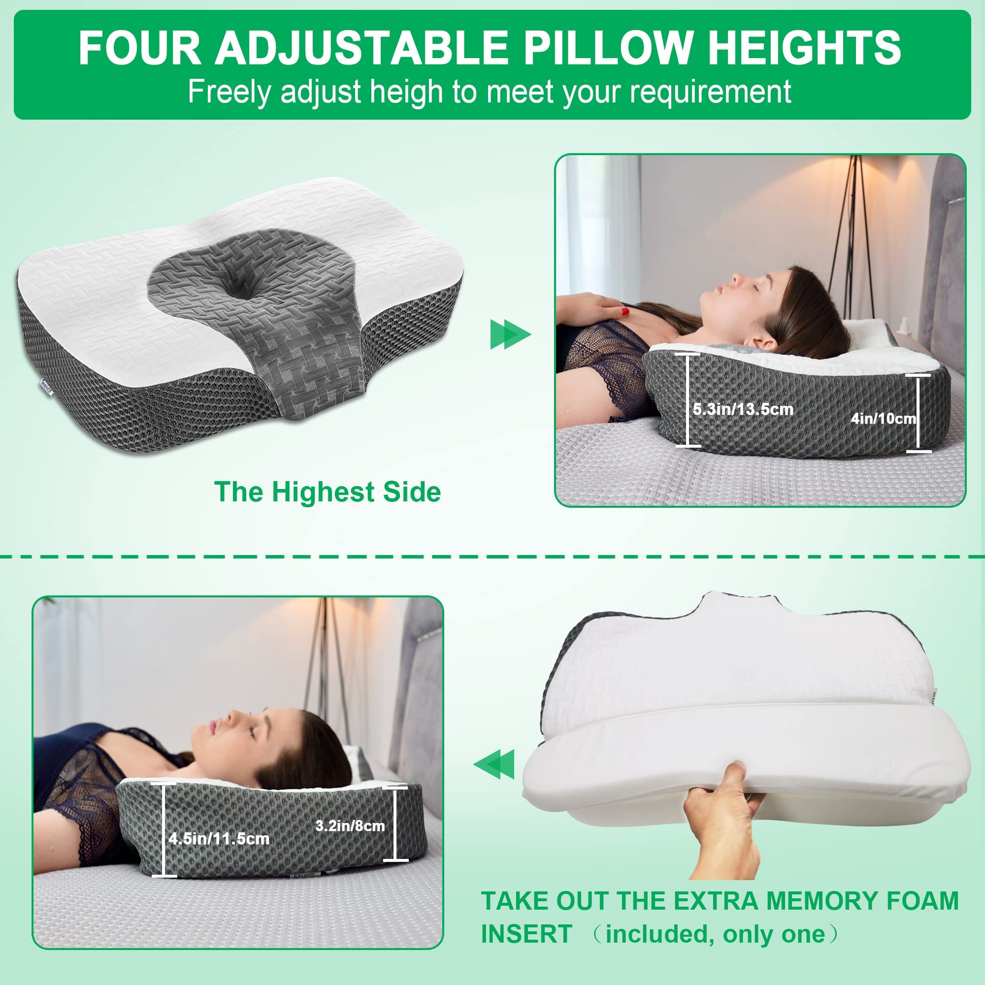 Elviros Cervical Memory Foam Neck Pillow | Adjustable Orthopedic Support