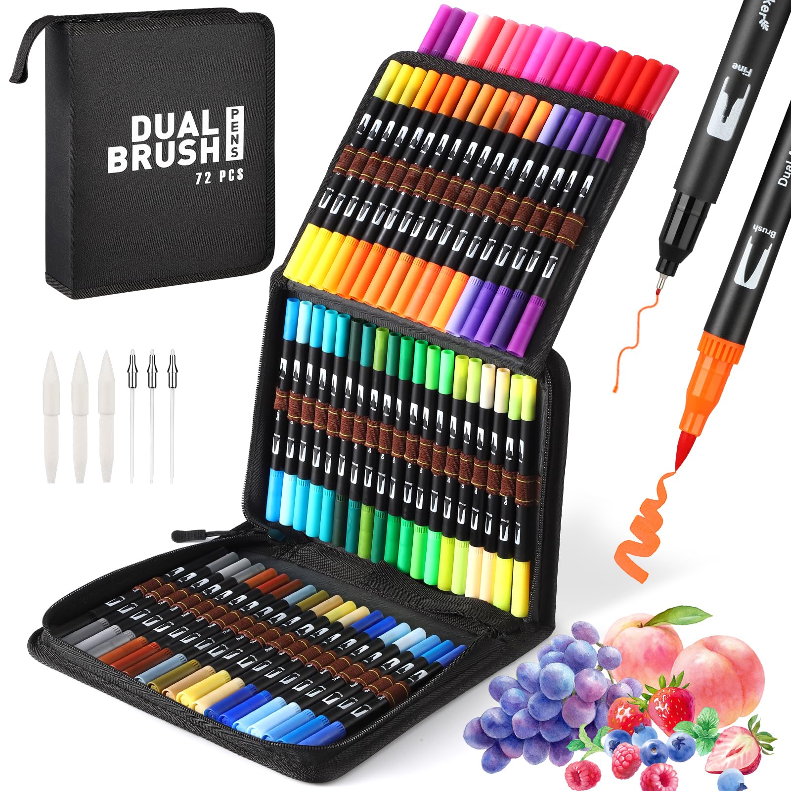 Mzh Art 72 Dual Tip Brush & Fineliner Pens – Watercolour Art Markers Set