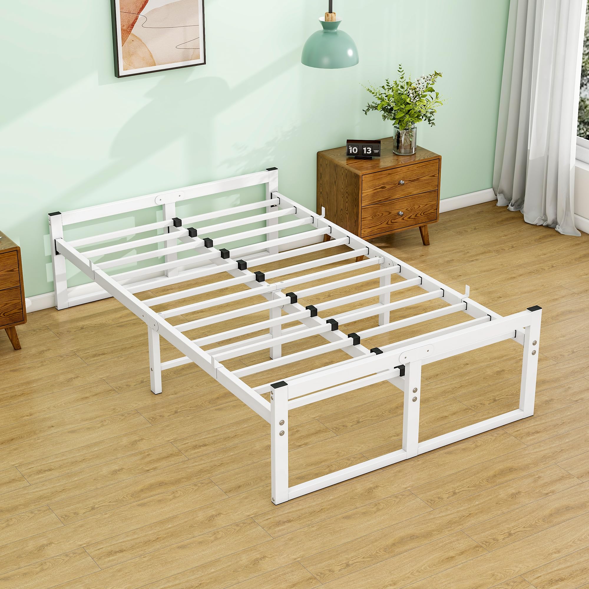 VECOCHO Metal Bed Frame 120x200 cm – Heavy Duty Double Bed with Storage