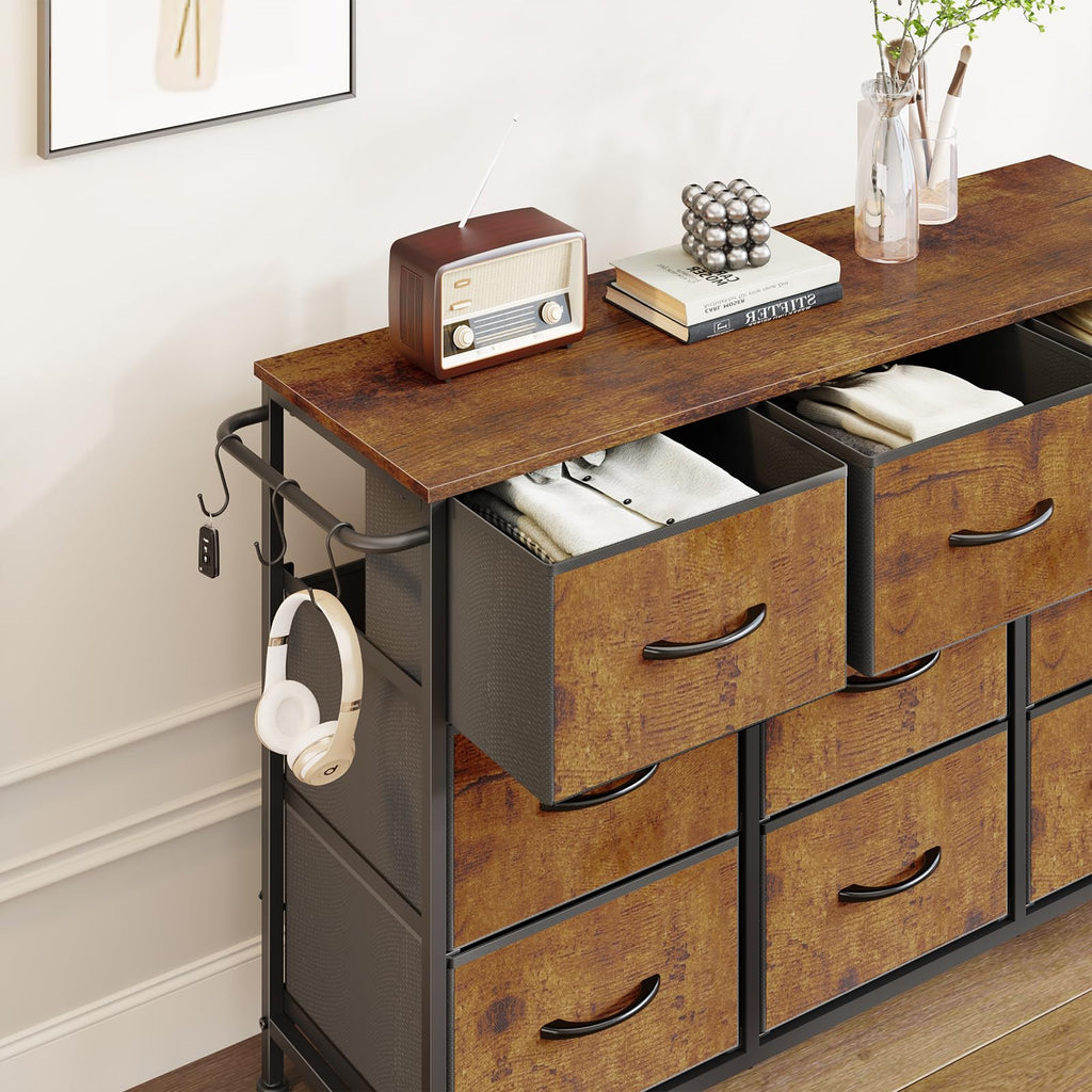 Chest of Drawers 9-Drawer Storage Unit Bedroom Rustic Brown100x30x65cm