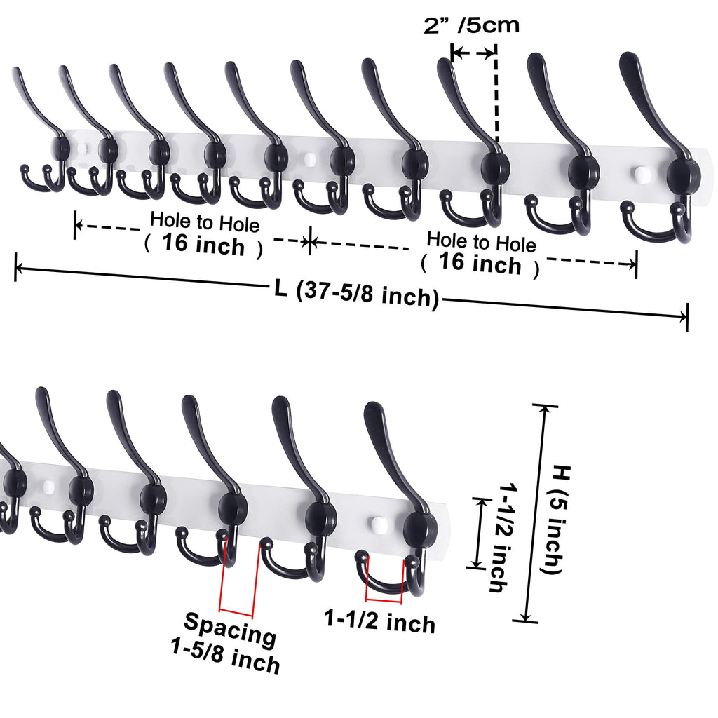 Dseap 96cm Wall Mounted Coat Rack | 10 Tri Hooks Heavy Duty Metal Rail
