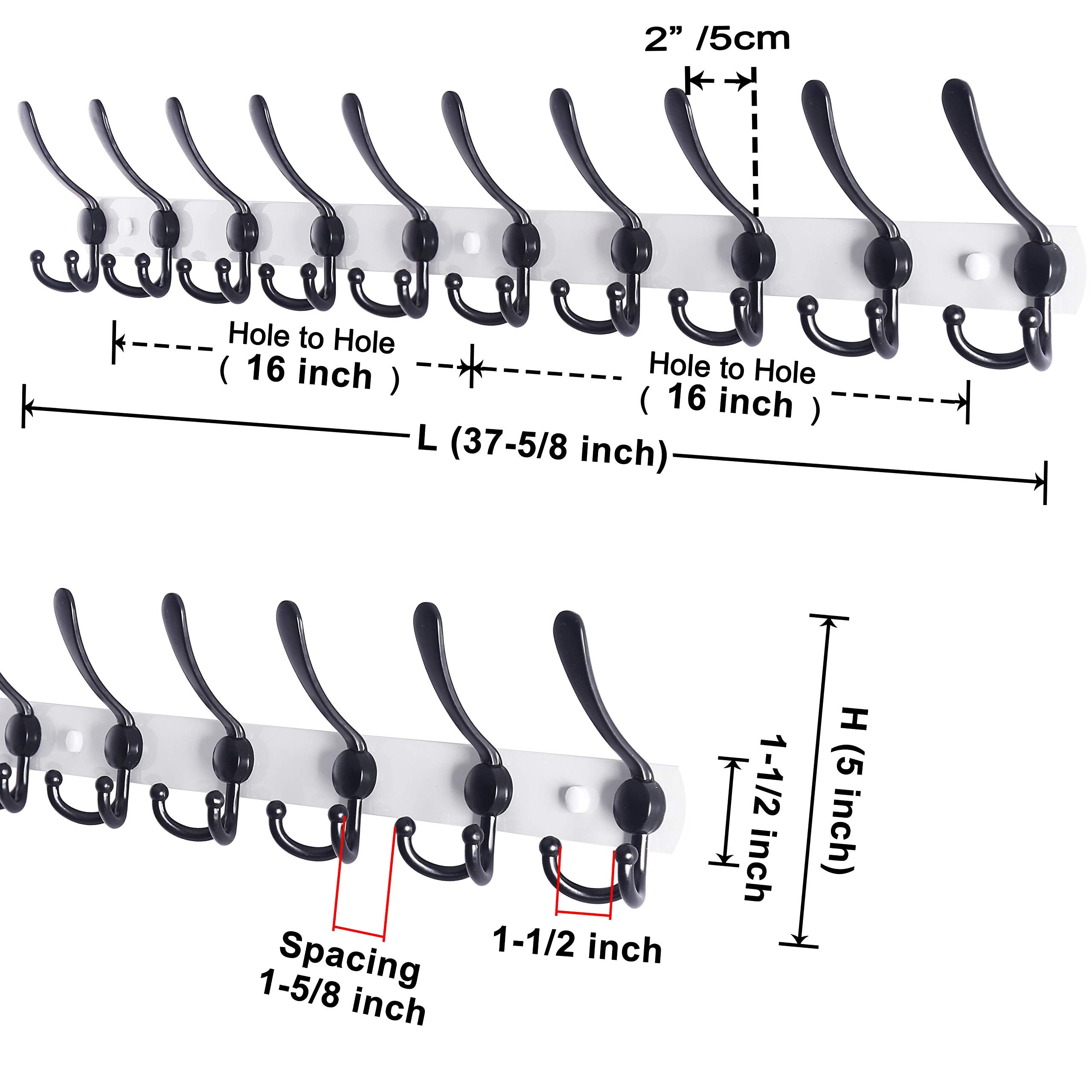 Dseap 96cm Wall Mounted Coat Rack | 10 Tri Hooks Heavy Duty Metal Rail