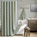 BTTN Extra Long Scalloped Shower Curtain, Waterproof, 184x215cm, Sage Green