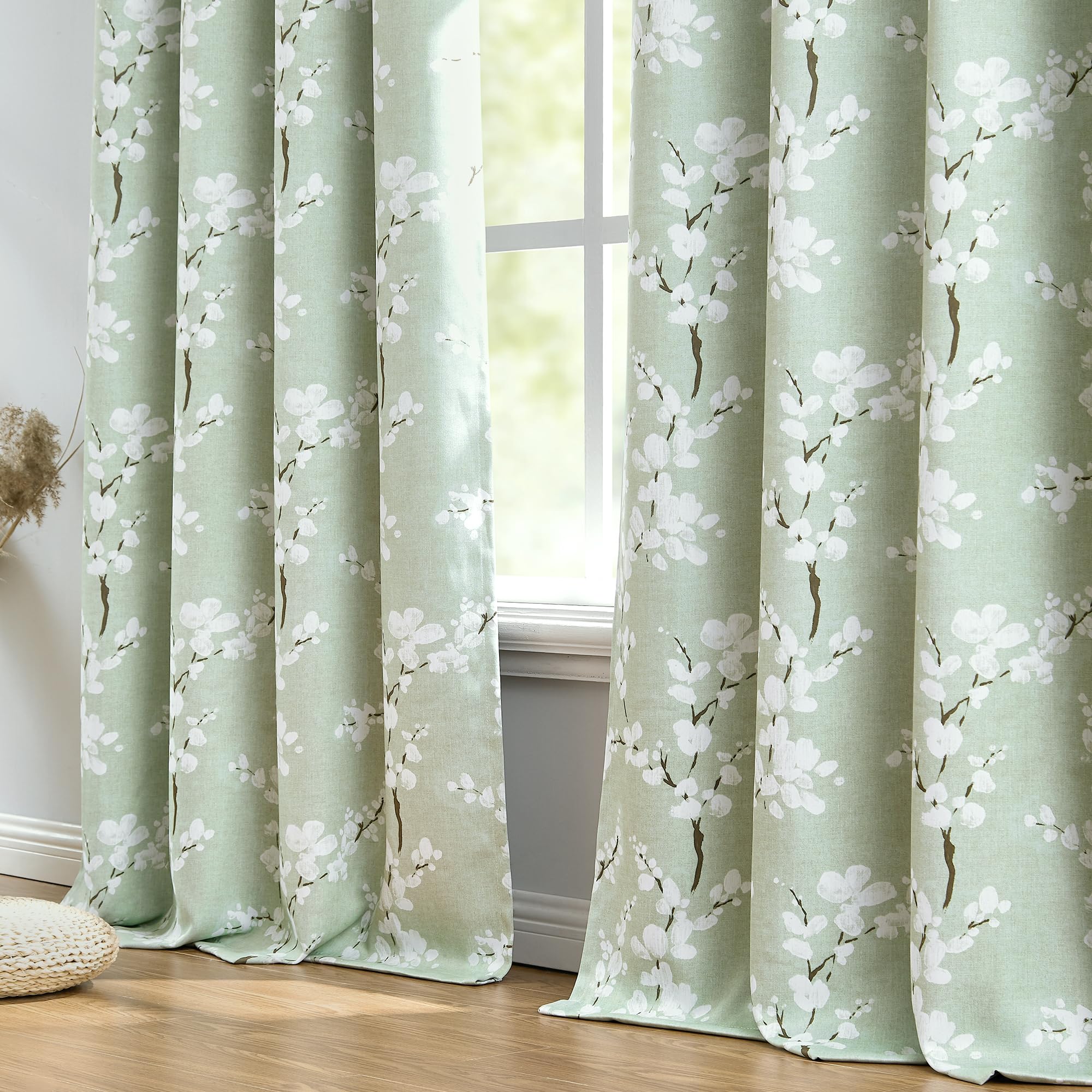 Fmfunctex Green Floral Blackout Curtains | 72" Thermal Grommet Panels