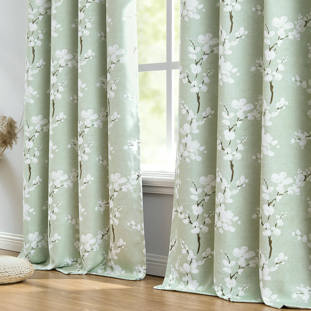 Fmfunctex Green Floral Blackout Curtains - 90 Inch Thermal Eyelet Drapes