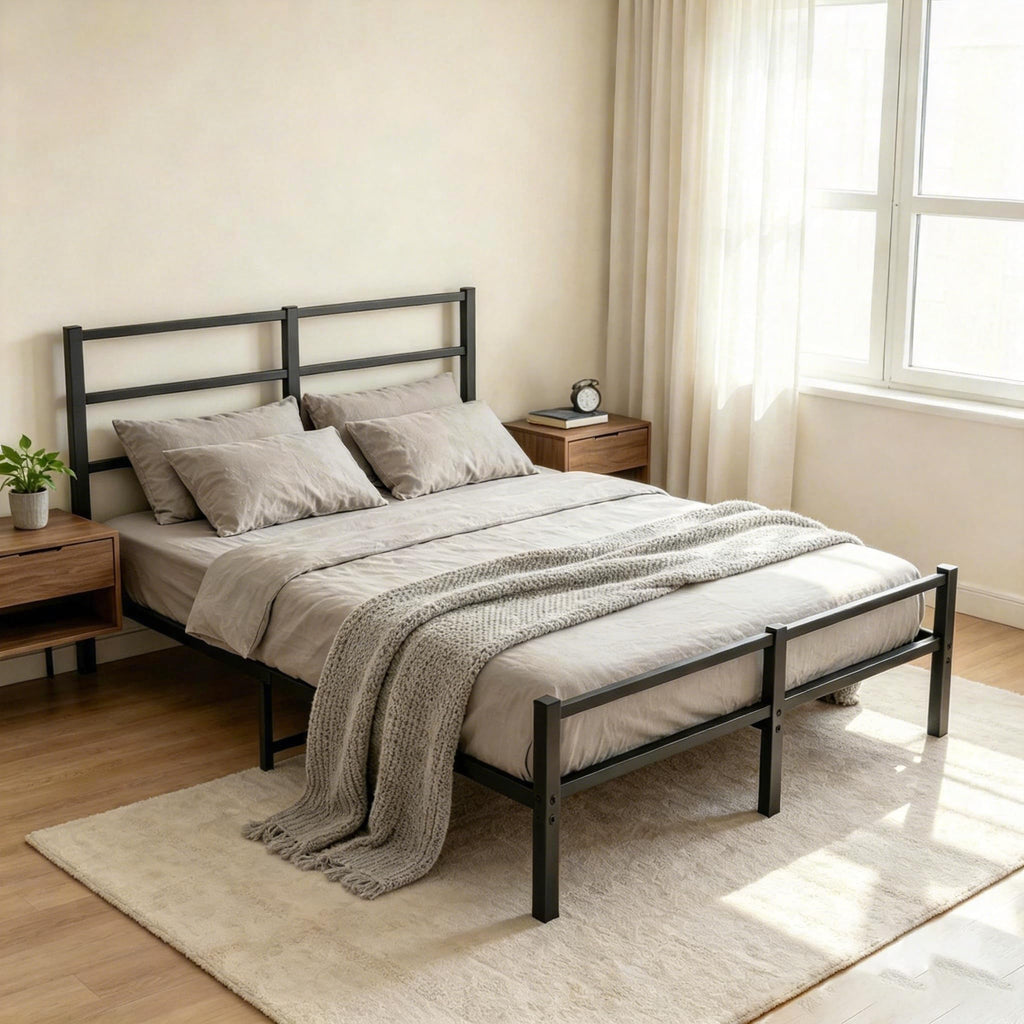 MOFLUT 4ft6 Double Bed Frame with Headboard, Metal Slats Support Platform Bed Frames Double Bed with Storage Under Bed - image 1