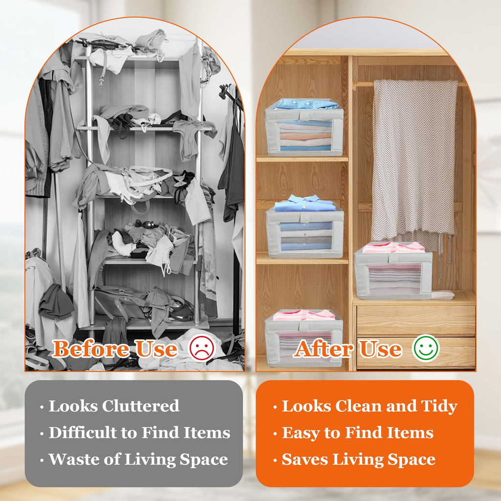 IHOMAGIC 4Pcs Wardrobe Storage Organiser with Handles, Foldable Storage Baskets in Linen, Multi-functional Storage Boxes for Clothes, Snacks, Books - image 5