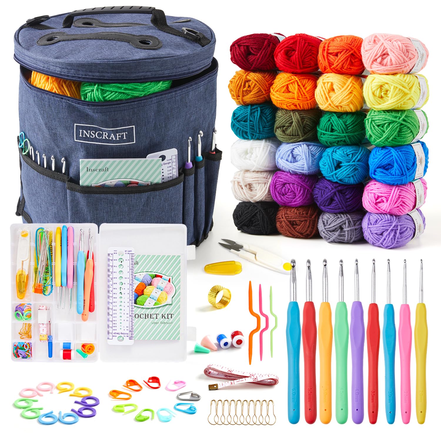 Inscraft 24 Acrylic Yarn Crochet Kit for Beginners | 73PCS Accessory Set