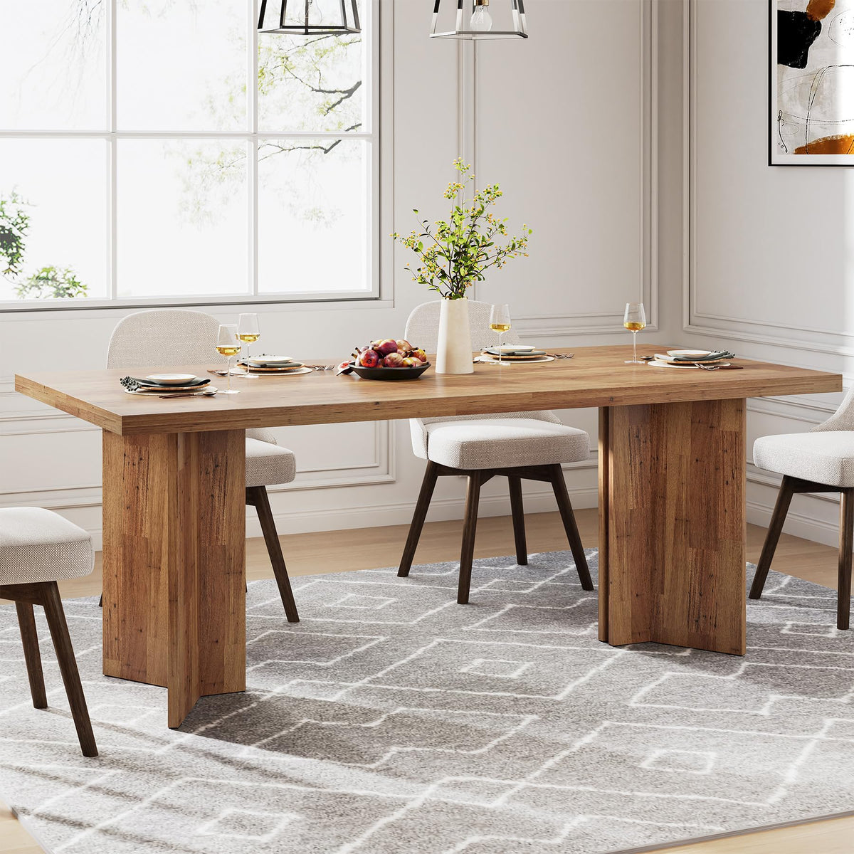 Tribesigns 63-inch Dining Table for 4-6, Farmhouse Kitchen Table with Large Tabletop, Rectangular Dinner Eating Table for Dining Room, Living Room - image 4