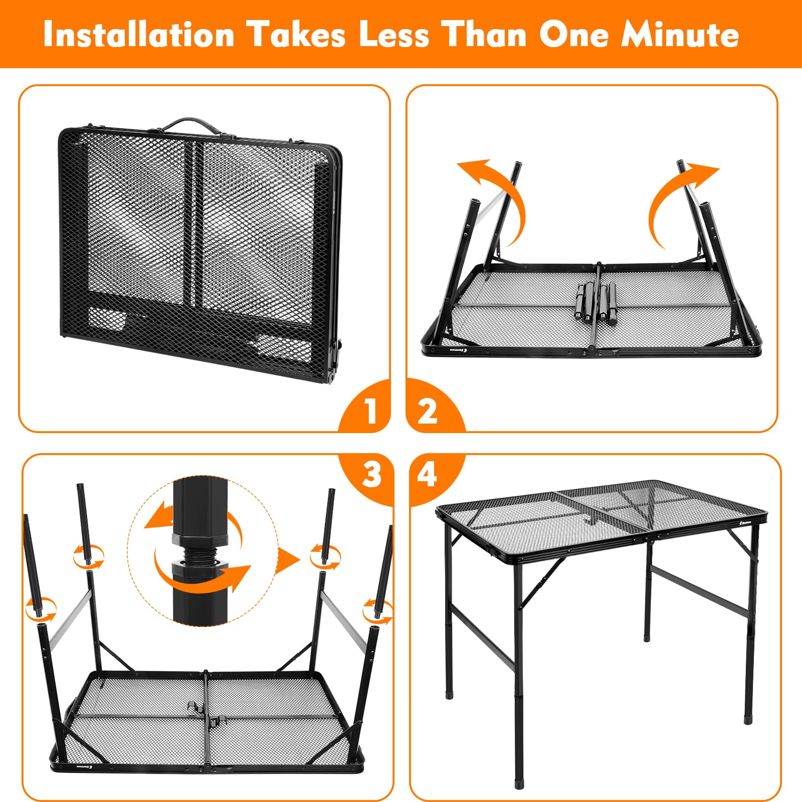 E EASTSTORM Folding Camping BBQ Table | Portable Aluminum Mesh Picnic Table