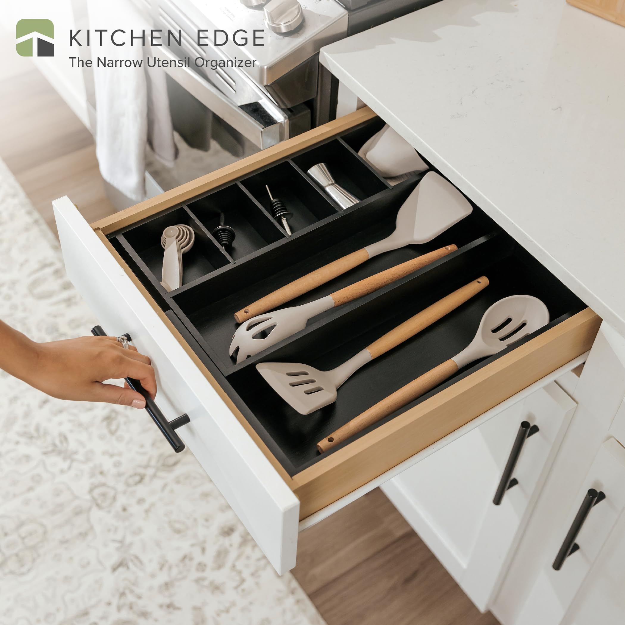 KitchenEdge Expandable Bamboo Kitchen Drawer Organiser for Utensils