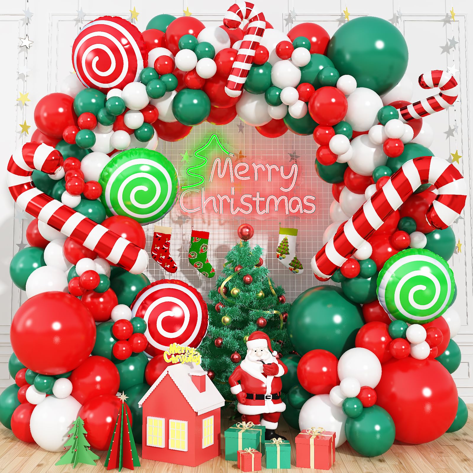 HILAVO Christmas Balloon Garland Arch Kit | 144PCS Red Green White Latex