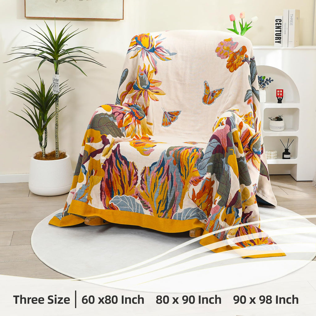 VANJOROY 100% Cotton Bohemian Throw Blanket – Soft Double-Sided Bedspread