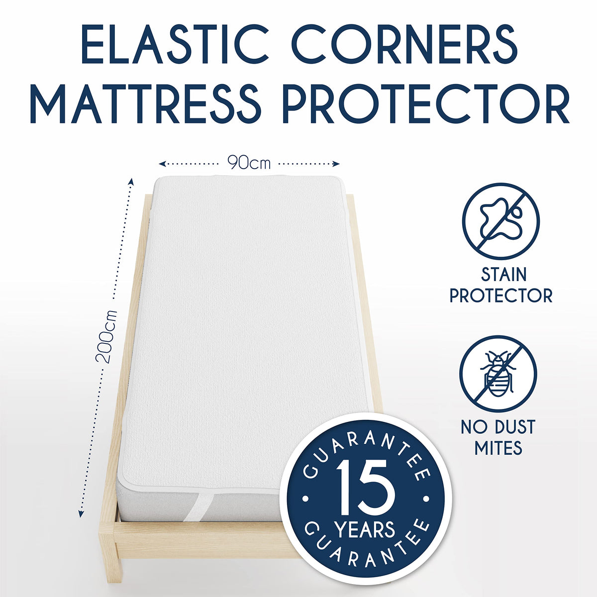 Dreamzie Mattress Protector Waterproof with 4 Elastic Corners - Made in EU - OEKO-TEX® Certified- For Mattress 90 x 200 cm