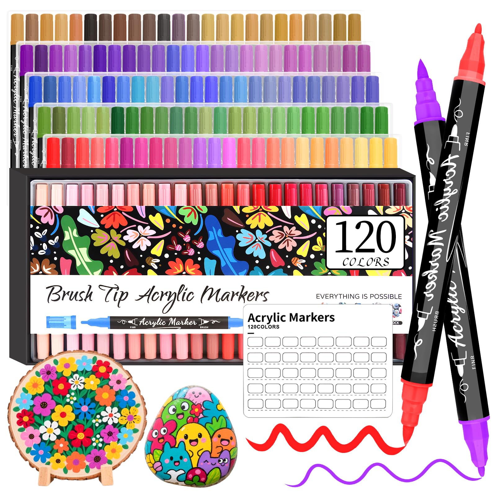 Funnasting 120 Colors Dual Tip Acrylic Paint Pens | Fine & Brush Markers