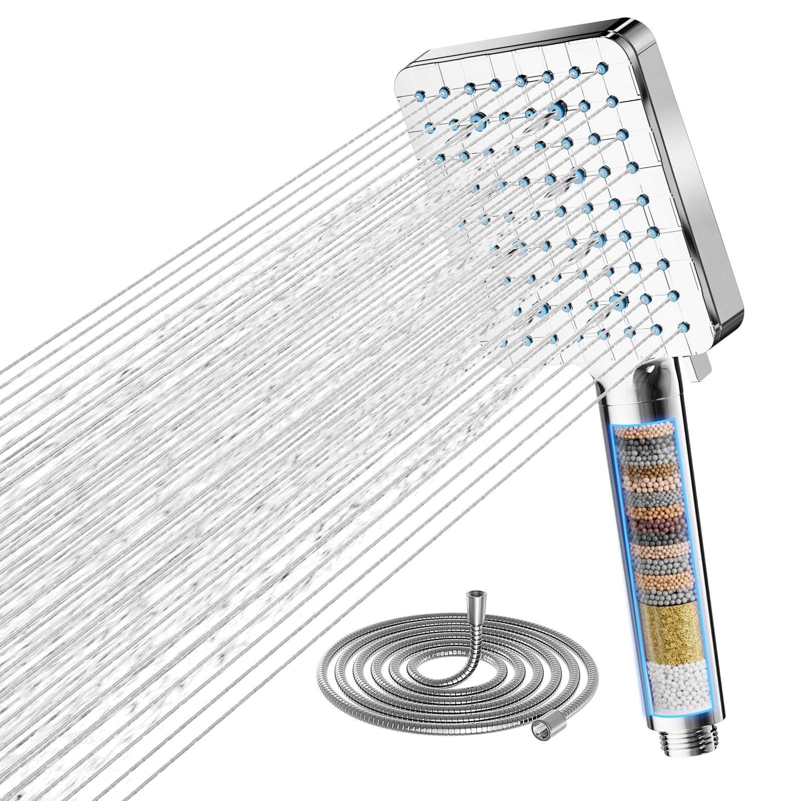 Cobbe Filtered Shower Head | 20-Stage High Pressure 6-Mode Square Chrome