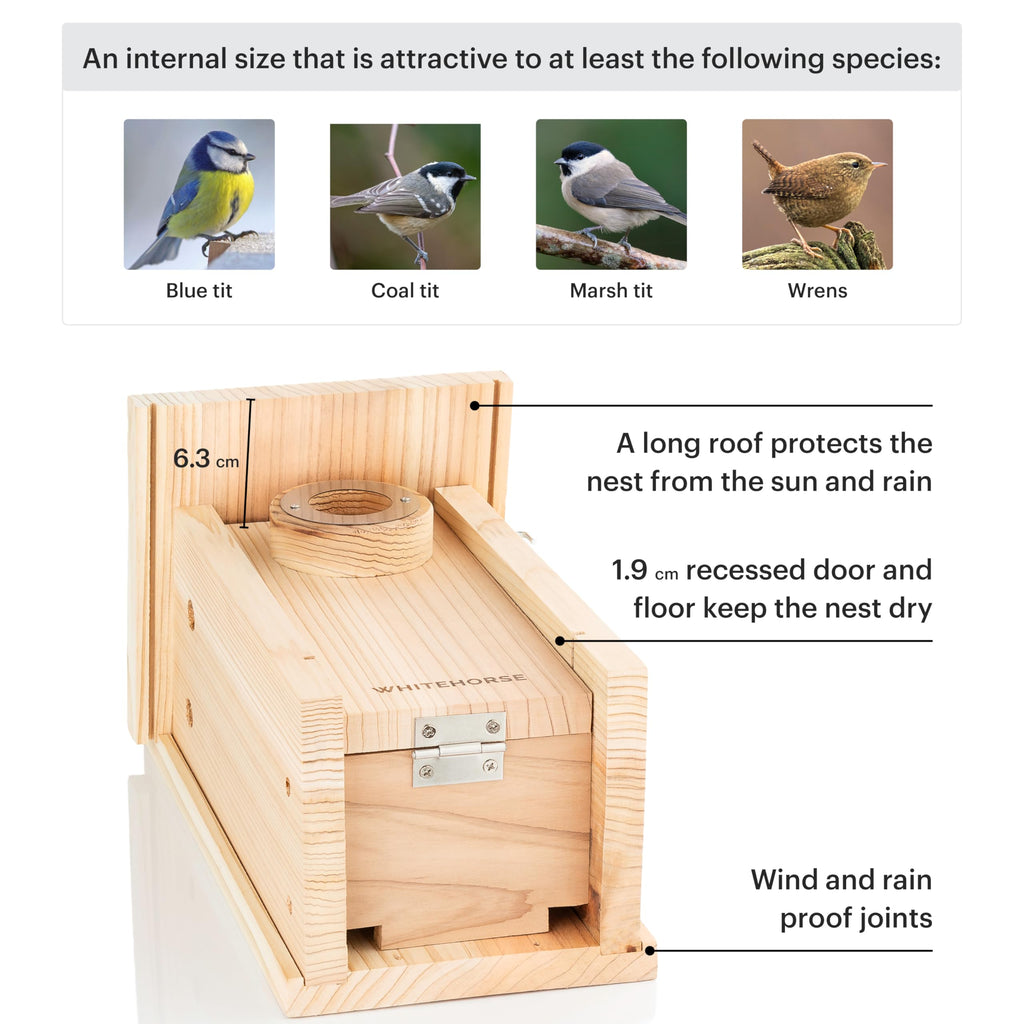 WHITEHORSE Cedar Bird House - Weatherproof Nesting Box with Predator Guard