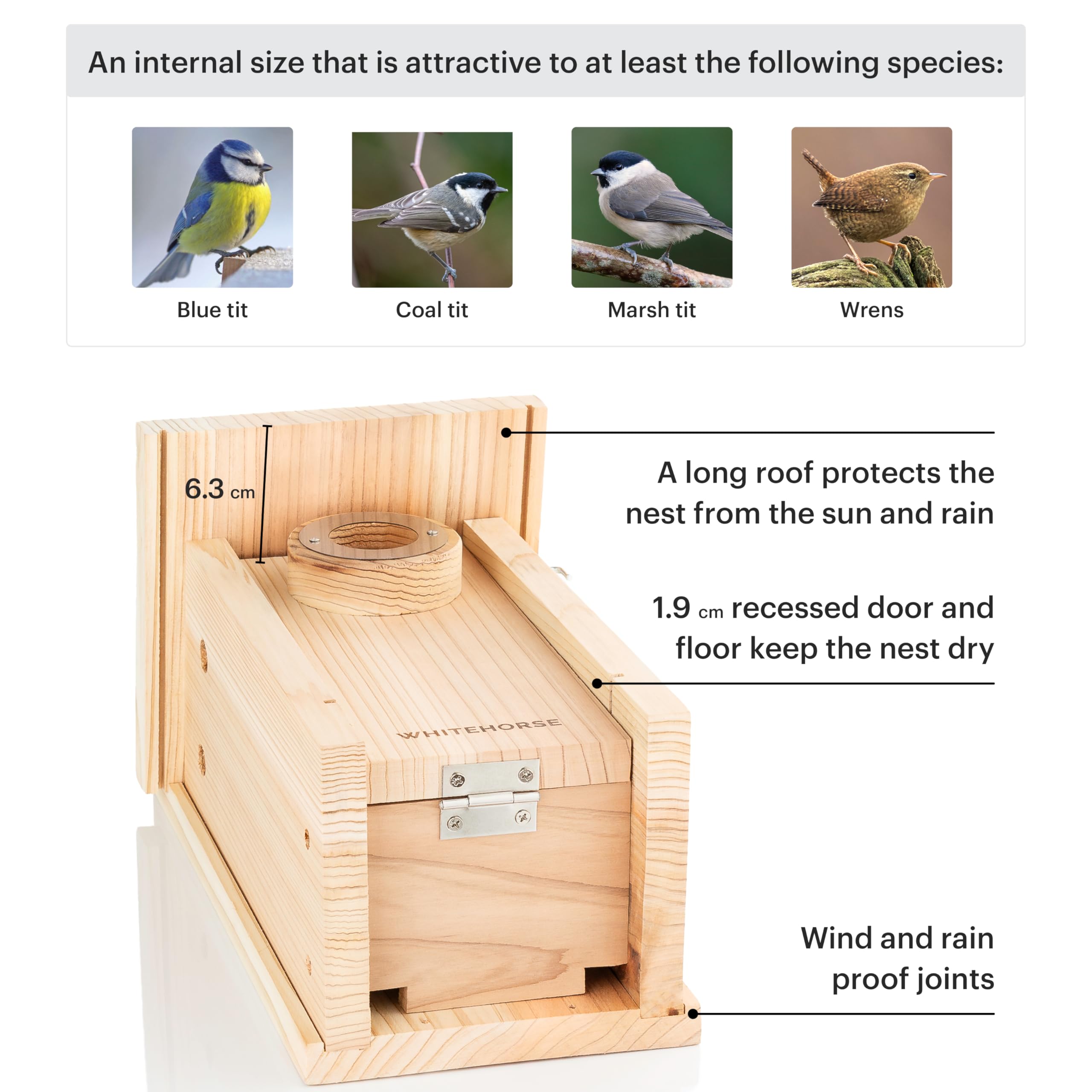 WHITEHORSE Cedar Bird House - Weatherproof Nesting Box with Predator Guard