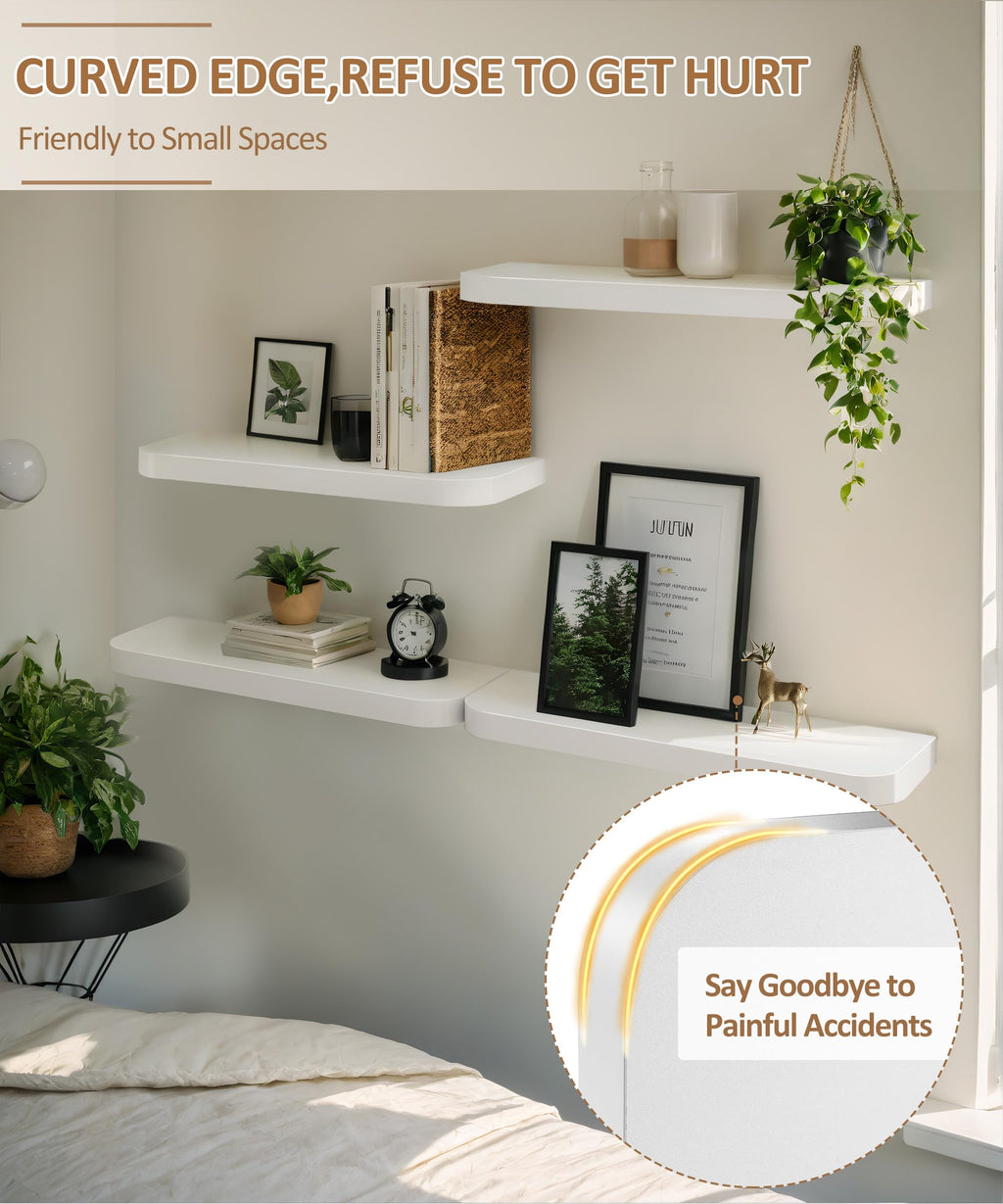 Gronda White Floating Shelves - Set of 2 Modern Curved Wall Mounted Shelves