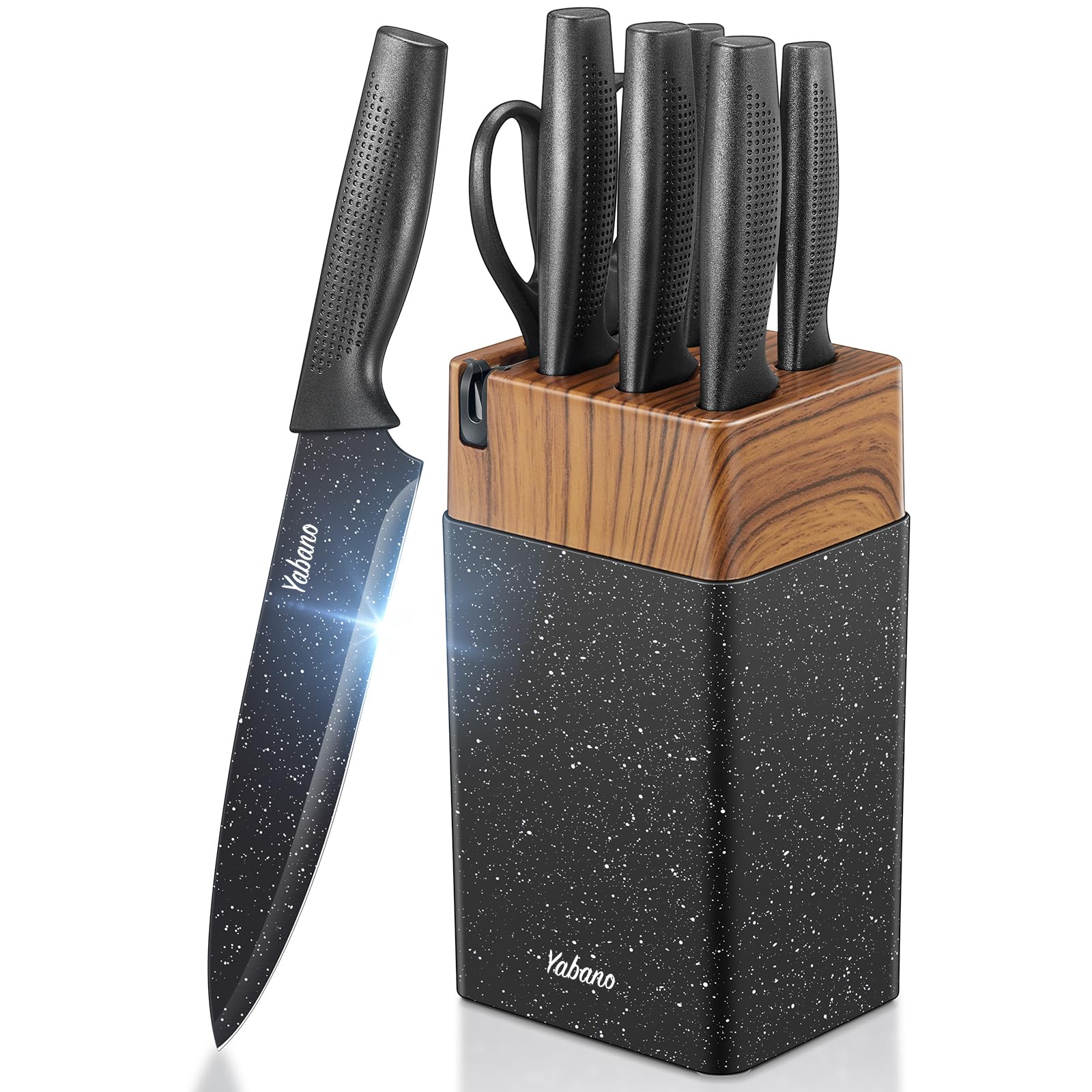 7-Piece Kitchen Knife Set with Universal Block – Black