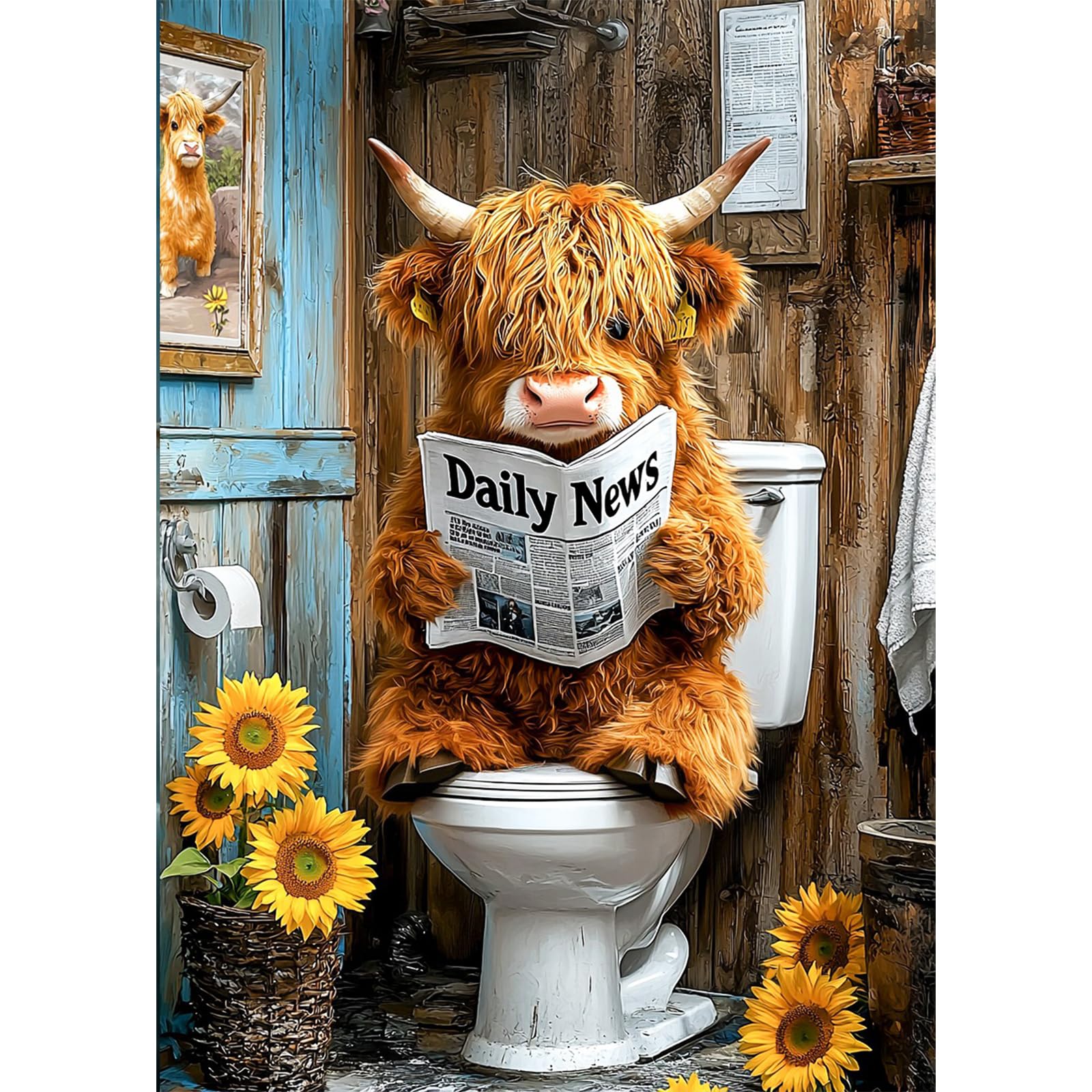 AIRDEA Highland Cow & Sunflowers 5D Full Drill Diamond Painting Kit, 30x40cm