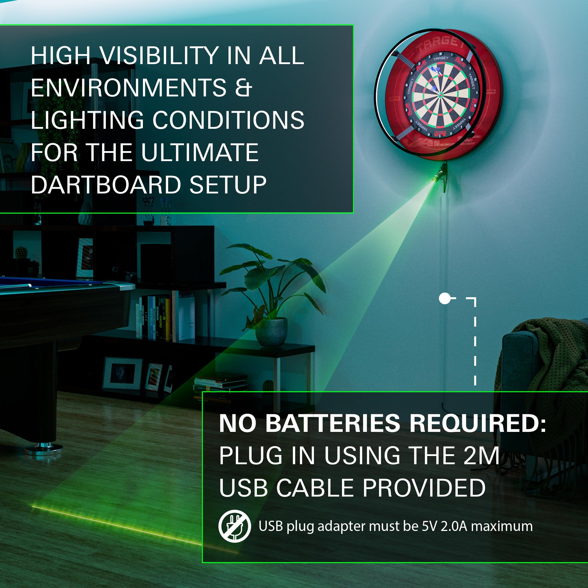 Target Darts Laser Oche – Green Toe Line Marker for Dartboard Setups