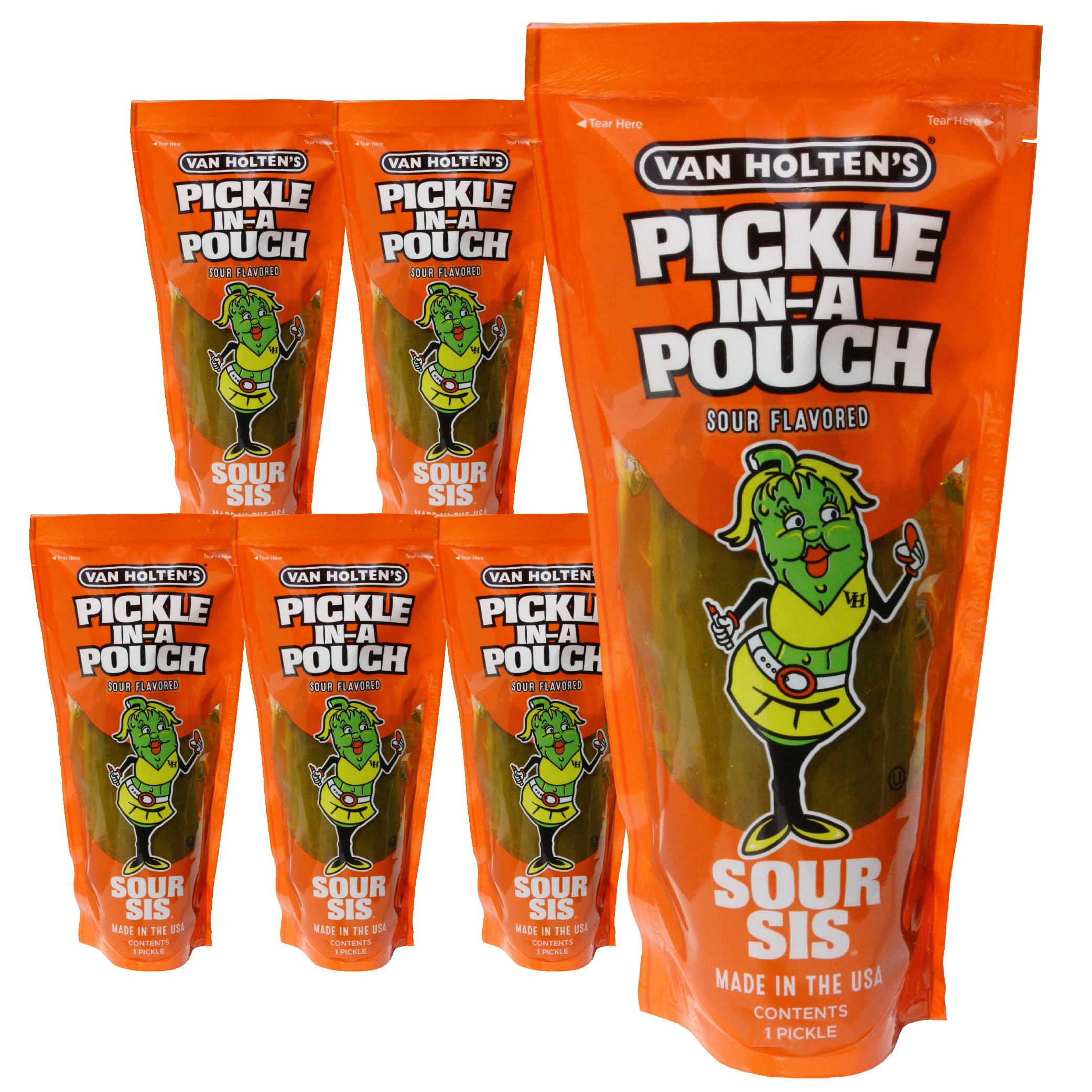 Van Holten's Sour Sis Pickle-In-A-Pouch – Sour Dill Pickle Snack (6 Pack)