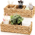 Pumtus 2 Pack 3-Section Wicker Baskets, Water Hyacinth Storage Bin, Handwoven Desk Organizer, Toilet Paper Container - image 1