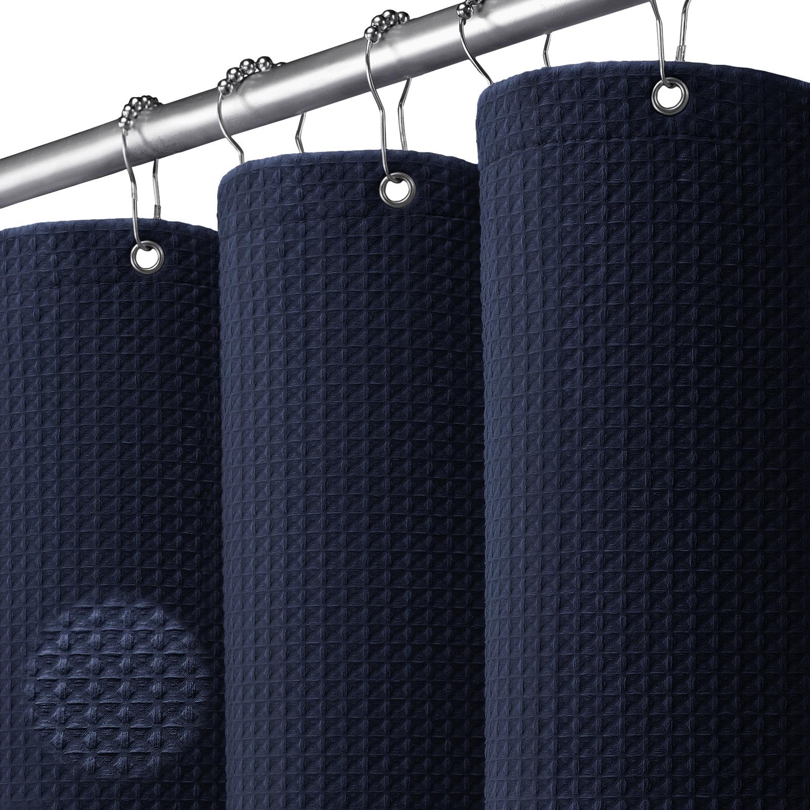 NDDYCU Navy Blue Waffle Shower Curtain | Weighted Waterproof Polyester