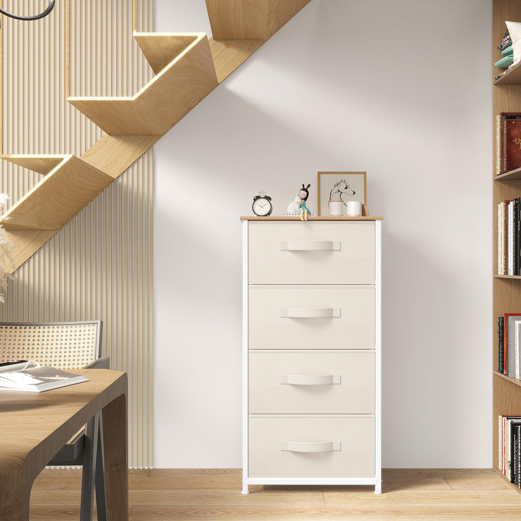 YITAHOME 4-Drawer Fabric Dresser – Metal Frame Storage Chest, Cream White