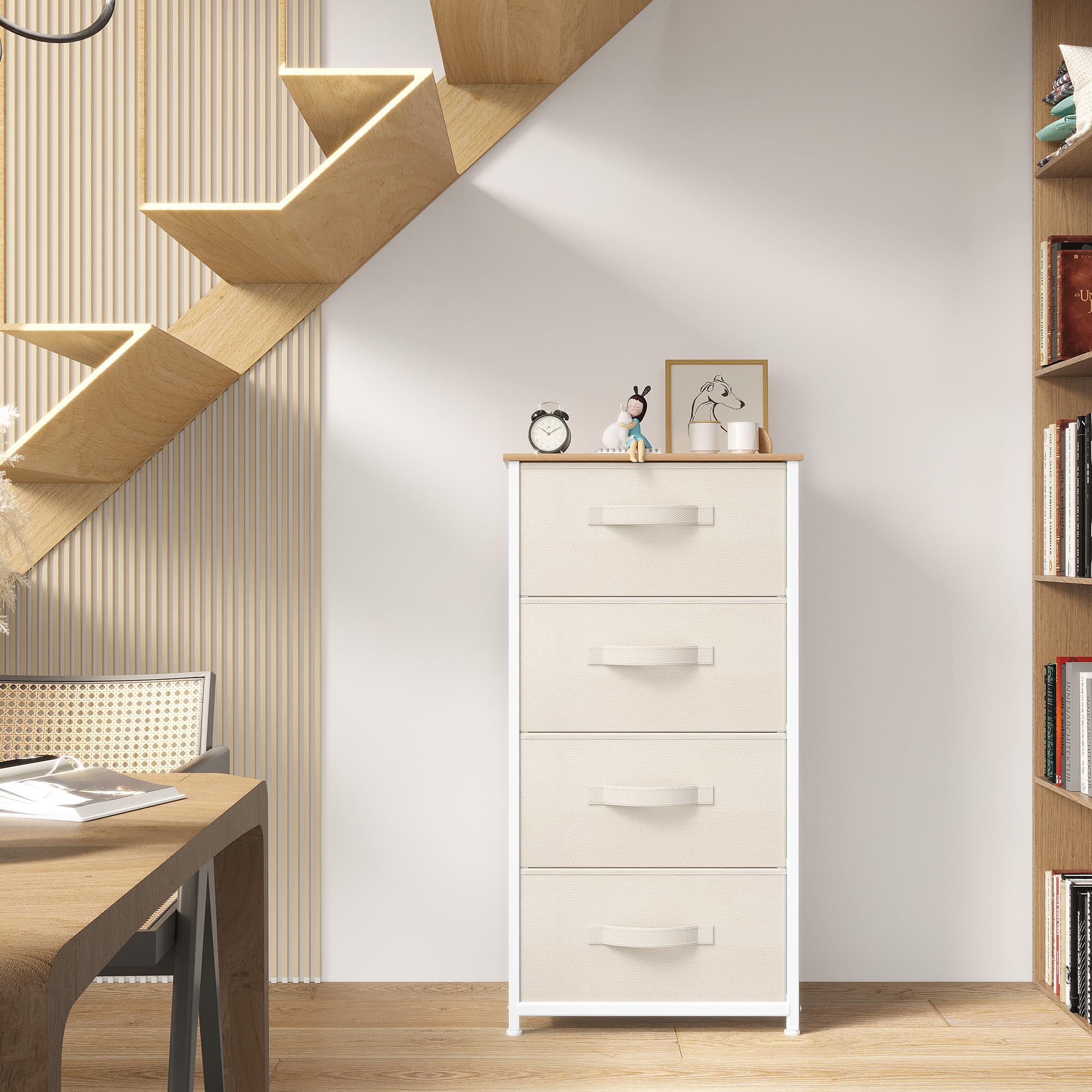 YITAHOME 4-Drawer Fabric Dresser – Metal Frame Storage Chest, Cream White
