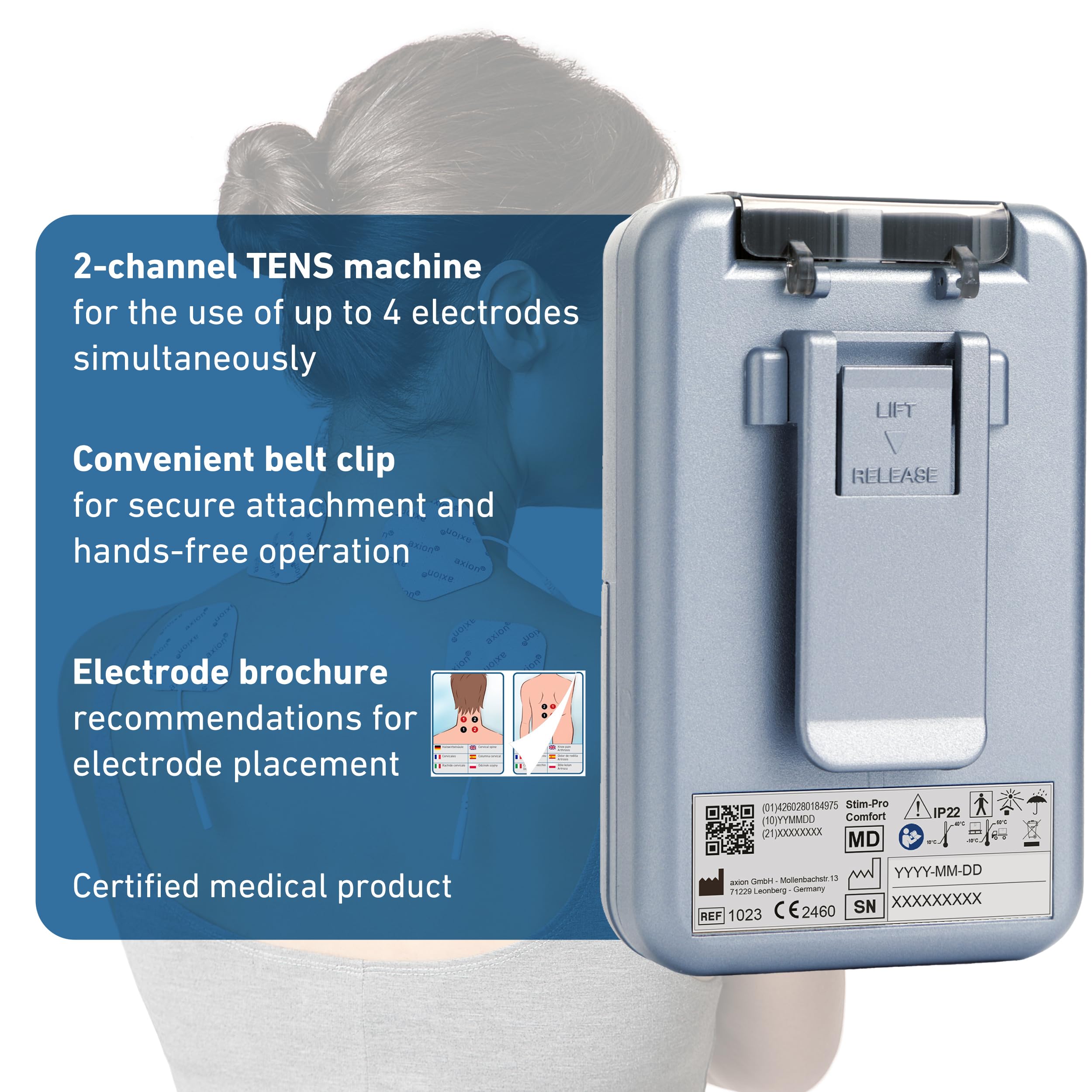 axion STIM-PRO Comfort TENS Machine - Dual Channel Muscle Stimulator