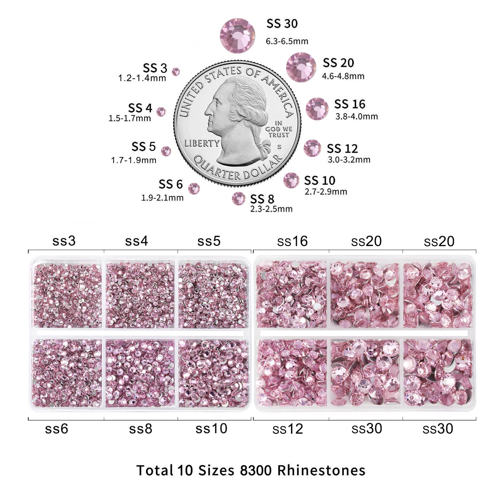 Beadsland Pink Flatback Rhinestones | 8300pcs Glass Nail Gems for Crafts