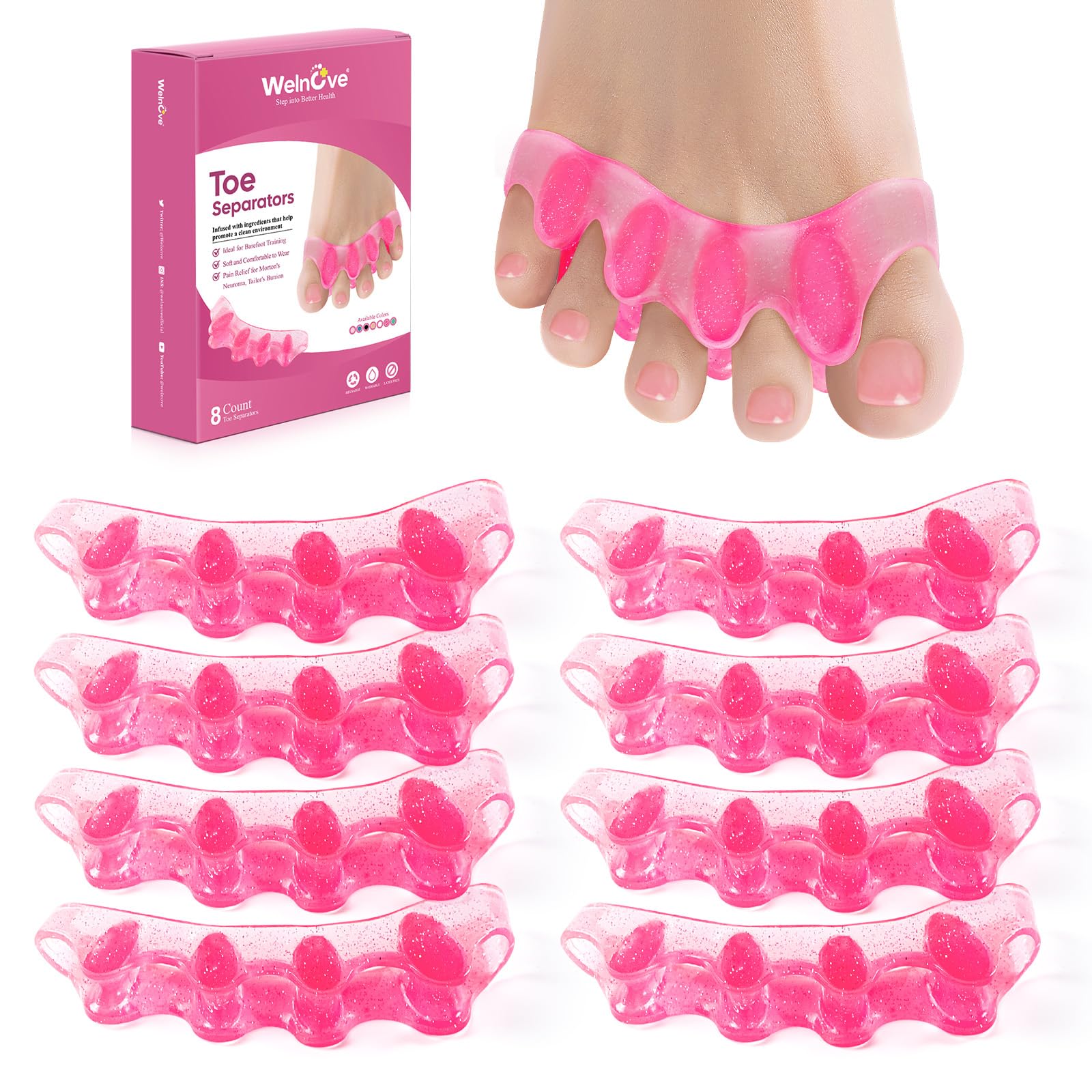 Welnove Gel Toe Separators – 8 Pcs Bunion Corrector for Hammertoes