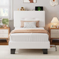 Feonase Single Velvet Platform Bed with Charging Storage Headboard