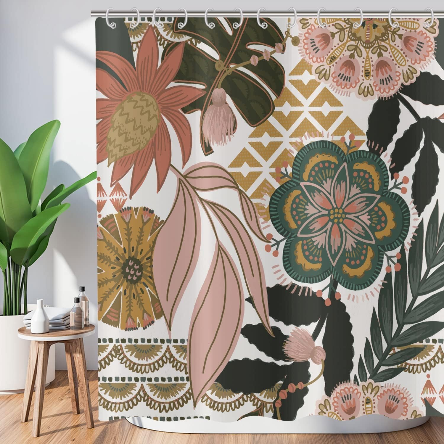 Boho Floral Shower Curtain | Waterproof Polyester – 180x200cm